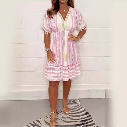 Casual printed V-neck dress