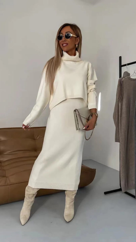 Elegant Two-Piece Turtleneck Dress Set