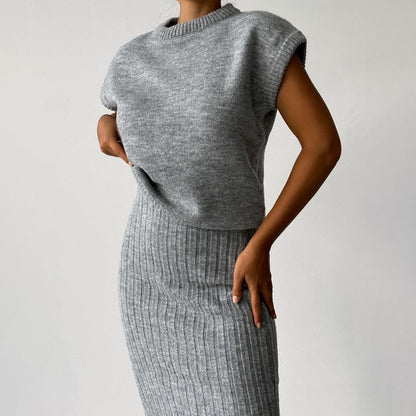 Sleeveless Sweater Skirt Set