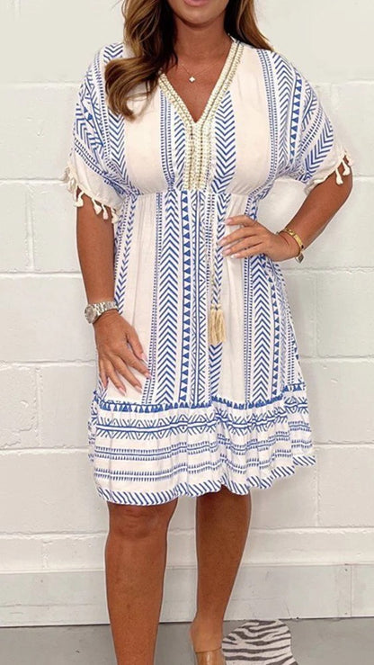 Casual printed V-neck dress